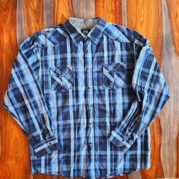 SQ Other - SQ Men's Button Down Shirt, XL, Black Pearlized Buttons, Ginghim on Cuff